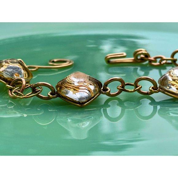 Vintage Dichroic Glass Link Bracelet Copper waves Gold Filled - Picture 3 of 16